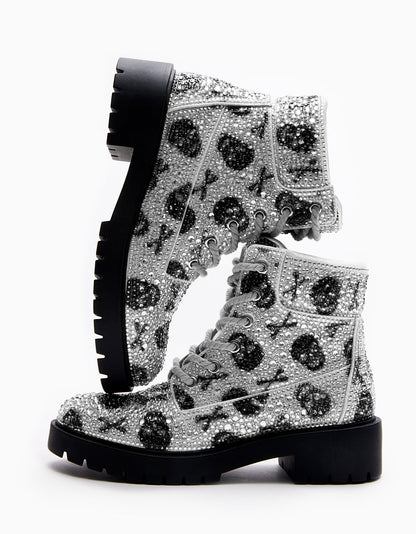 HUDSN Rhinestone Skull Print Booties | Betsey Johnson Great Value