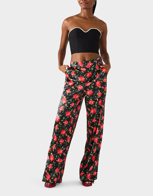 POWER BLOOM PANT BLACK Women's Black Red Floral Pant | Betsey Johnson Featured