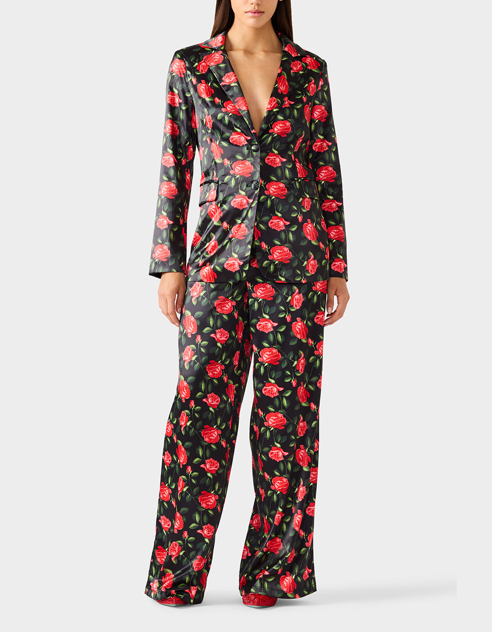 POWER BLOOM PANT BLACK Women's Black Red Floral Pant | Betsey Johnson Featured