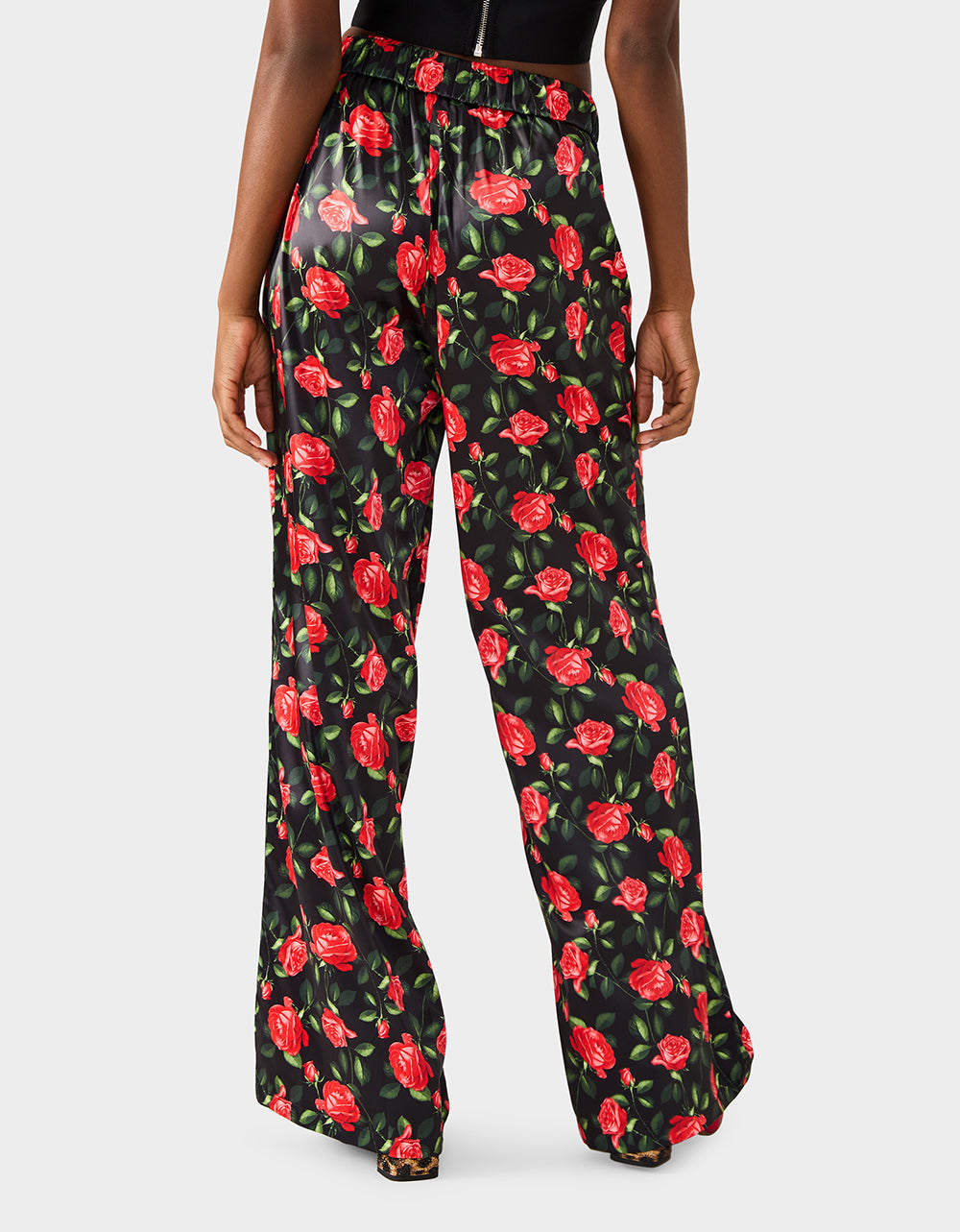 POWER BLOOM PANT BLACK Women's Black Red Floral Pant | Betsey Johnson Featured