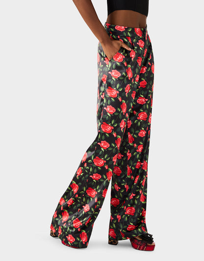 POWER BLOOM PANT BLACK Women's Black Red Floral Pant | Betsey Johnson Featured