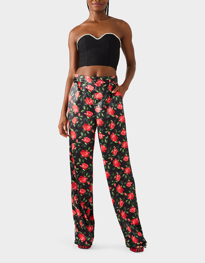 POWER BLOOM PANT BLACK Women's Black Red Floral Pant | Betsey Johnson Featured