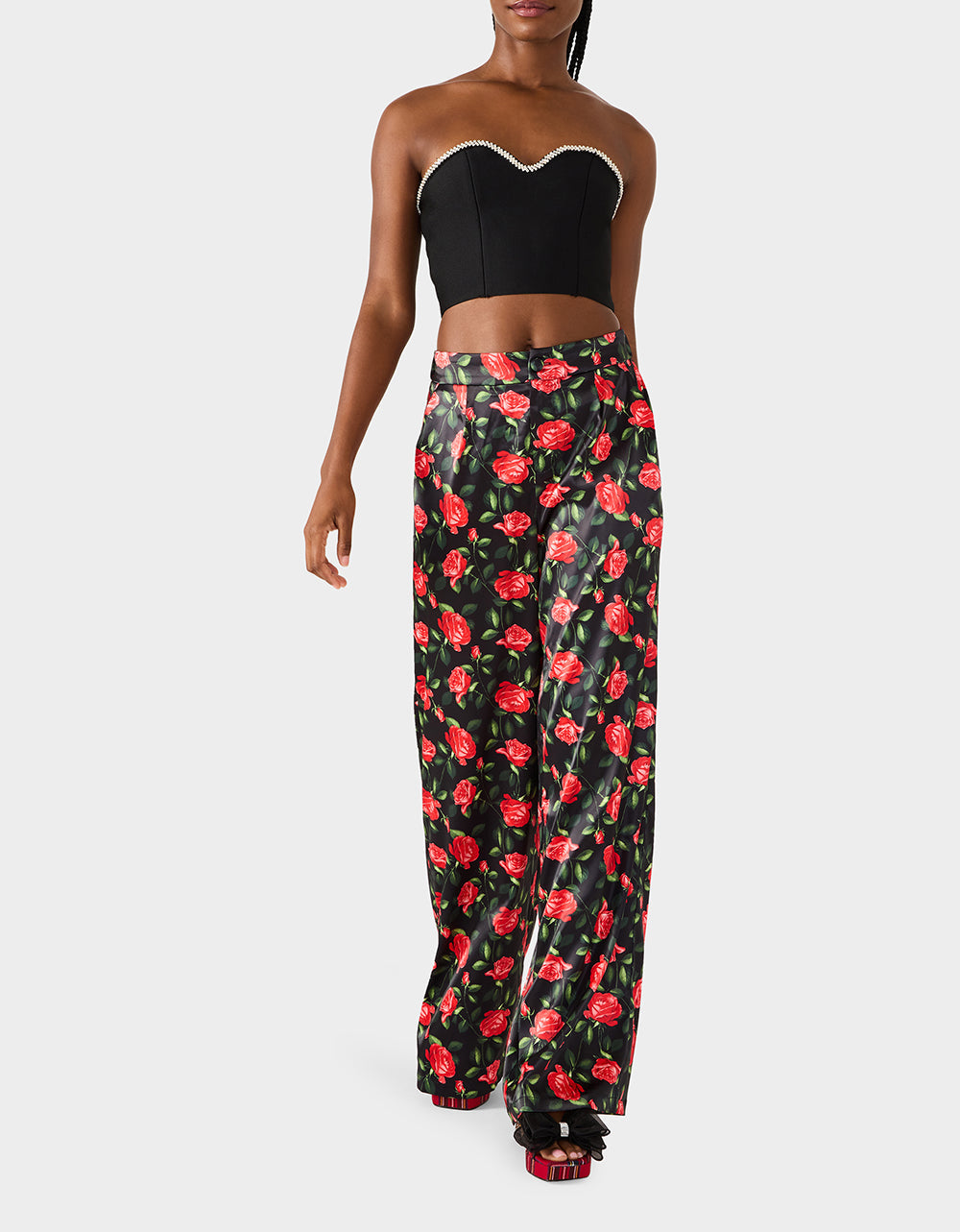 POWER BLOOM PANT BLACK Women's Black Red Floral Pant | Betsey Johnson Featured