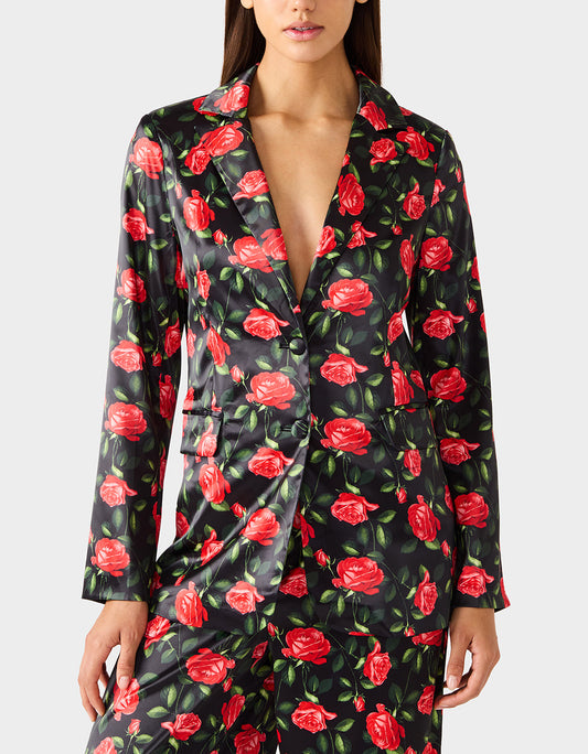POWER BLOOM BLAZER BLACK Women's Black Red Floral Blazer | Betsey Johnson Featured