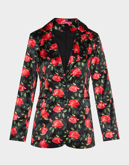POWER BLOOM BLAZER BLACK Women's Black Red Floral Blazer | Betsey Johnson Featured