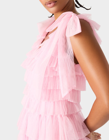 SUGAR PUFF DRESS PETAL Women's Tiered Tulle Mini Pink Dress | Betsey Johnson Deals