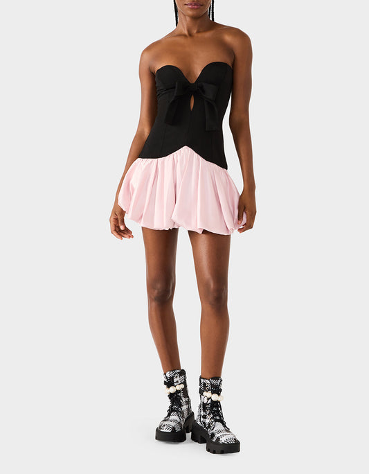 BETSEY'S BOW DRESS BLACK MULTI Women's Strapless Black and Pink Mini Dress | Betsey Johnson Featured