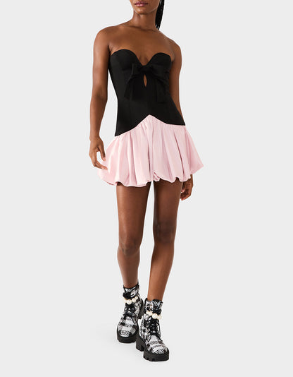 BETSEY'S BOW DRESS BLACK MULTI Women's Strapless Black and Pink Mini Dress | Betsey Johnson Featured