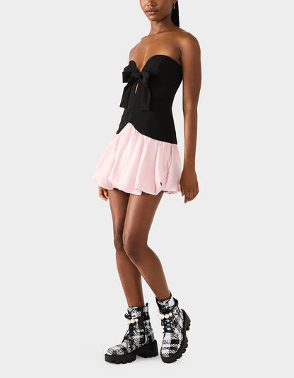 BETSEY'S BOW DRESS BLACK MULTI Women's Strapless Black and Pink Mini Dress | Betsey Johnson Featured