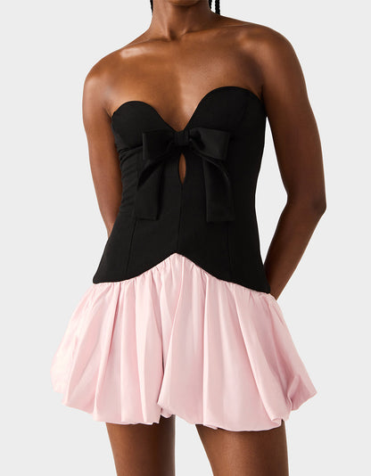 BETSEY'S BOW DRESS BLACK MULTI Women's Strapless Black and Pink Mini Dress | Betsey Johnson Featured