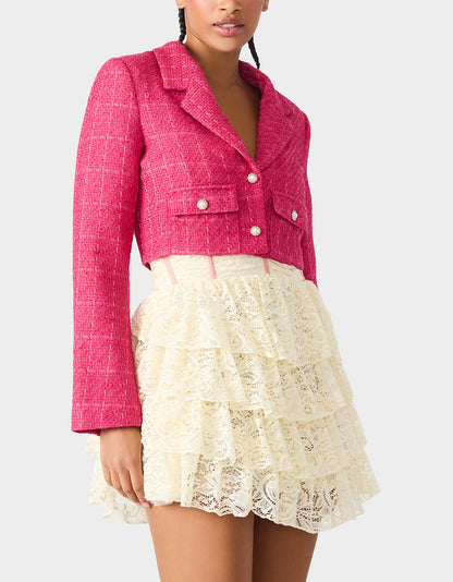 TWEED CROPPED BLAZER HOT PINK Women"s Long-Sleeved Cropped Button-Up Jacket | Betsey Johnson Best Price
