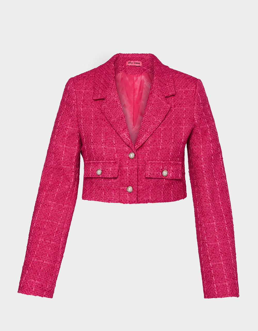 TWEED CROPPED BLAZER HOT PINK Women"s Long-Sleeved Cropped Button-Up Jacket | Betsey Johnson Best Price