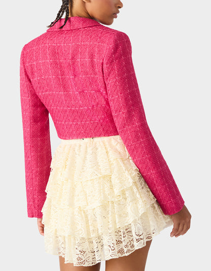 TWEED CROPPED BLAZER HOT PINK Women"s Long-Sleeved Cropped Button-Up Jacket | Betsey Johnson Best Price