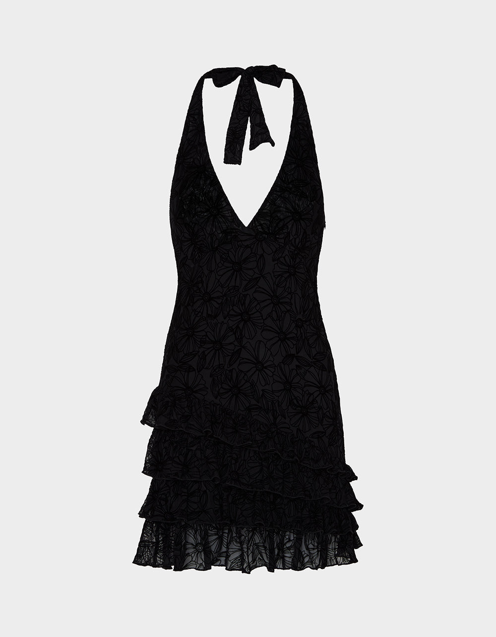DARK DAHLIA DRESS BLACK Women's Halter Ruffle Mini Dress Black | Betsey Johnson Sale
