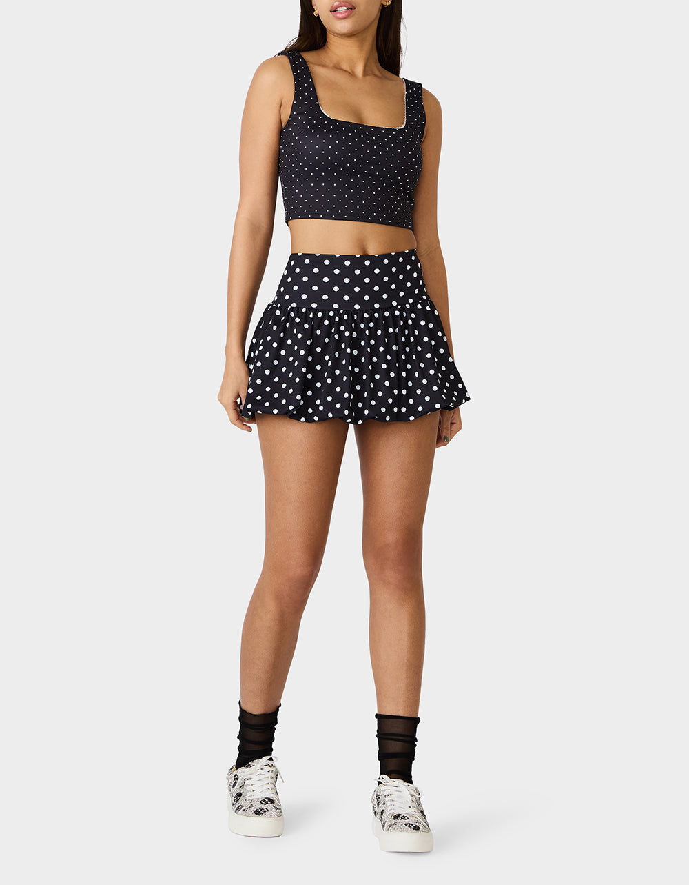 BUBBLE PRINT POLKA DOT SKIRT BLACK MULTI Women's Activewear Black Polka Dot Bubble Hem Skirt | Betsey Johnson Best Price