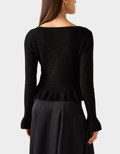 BELLE CARDIGAN BLACK Women's Black V-Neck Button Down Cardigan Sweater | Betsey Johnson Value