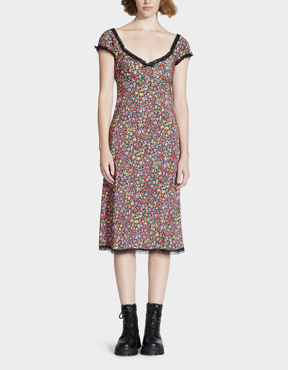 MALIBU MIDI DRESS BLACK DITSY FLORAL | Betsey Johnson Everyday
