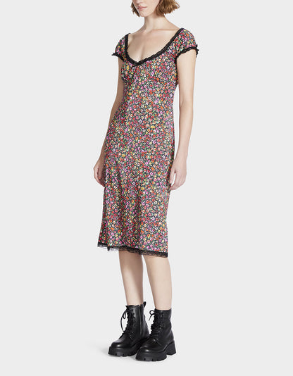 MALIBU MIDI DRESS BLACK DITSY FLORAL | Betsey Johnson Everyday