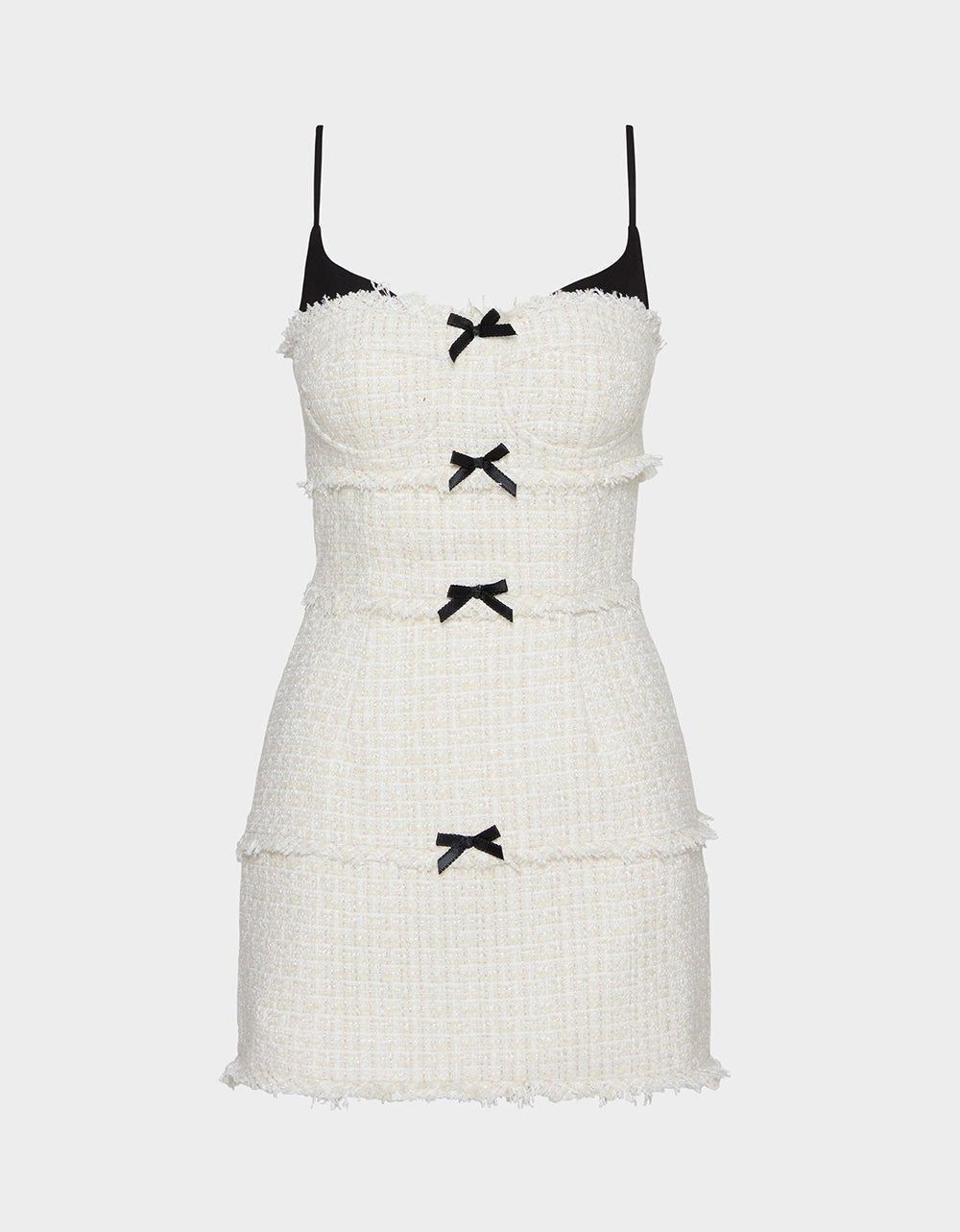 TWEED COMBO DRESS OFF WHITE Women's Tweed Bow Mini Dress | Betsey Johnson Exclusive