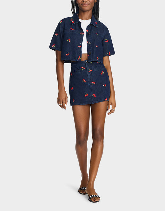 CHERRY ON TOP SKIRT DENIM Women's Denim Mini Skirt | Betsey Johnson Premium