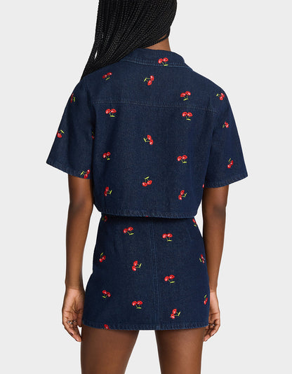 CHERRY ON TOP SKIRT DENIM Women's Denim Mini Skirt | Betsey Johnson Premium