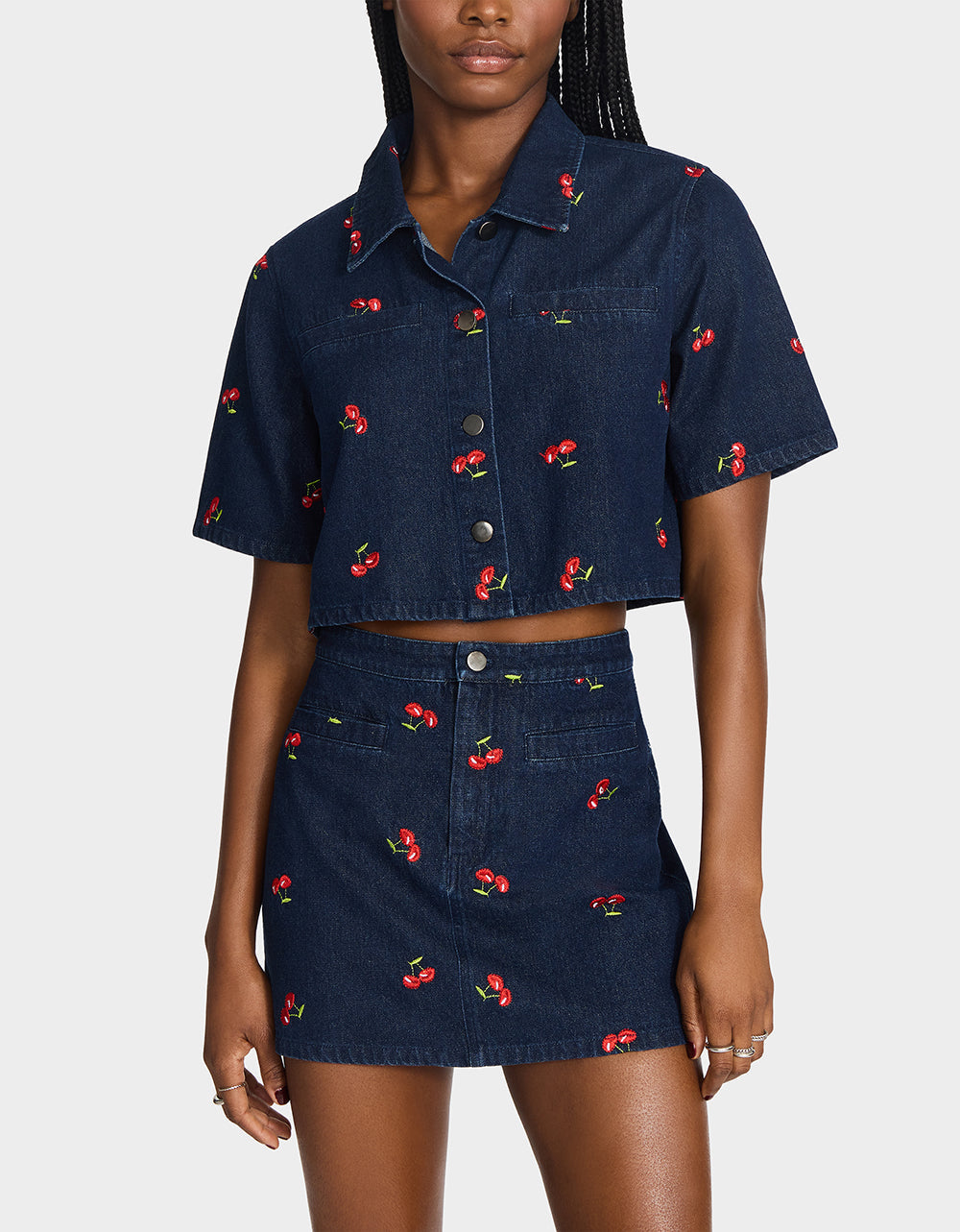 CHERRY ON TOP SKIRT DENIM Women's Denim Mini Skirt | Betsey Johnson Premium