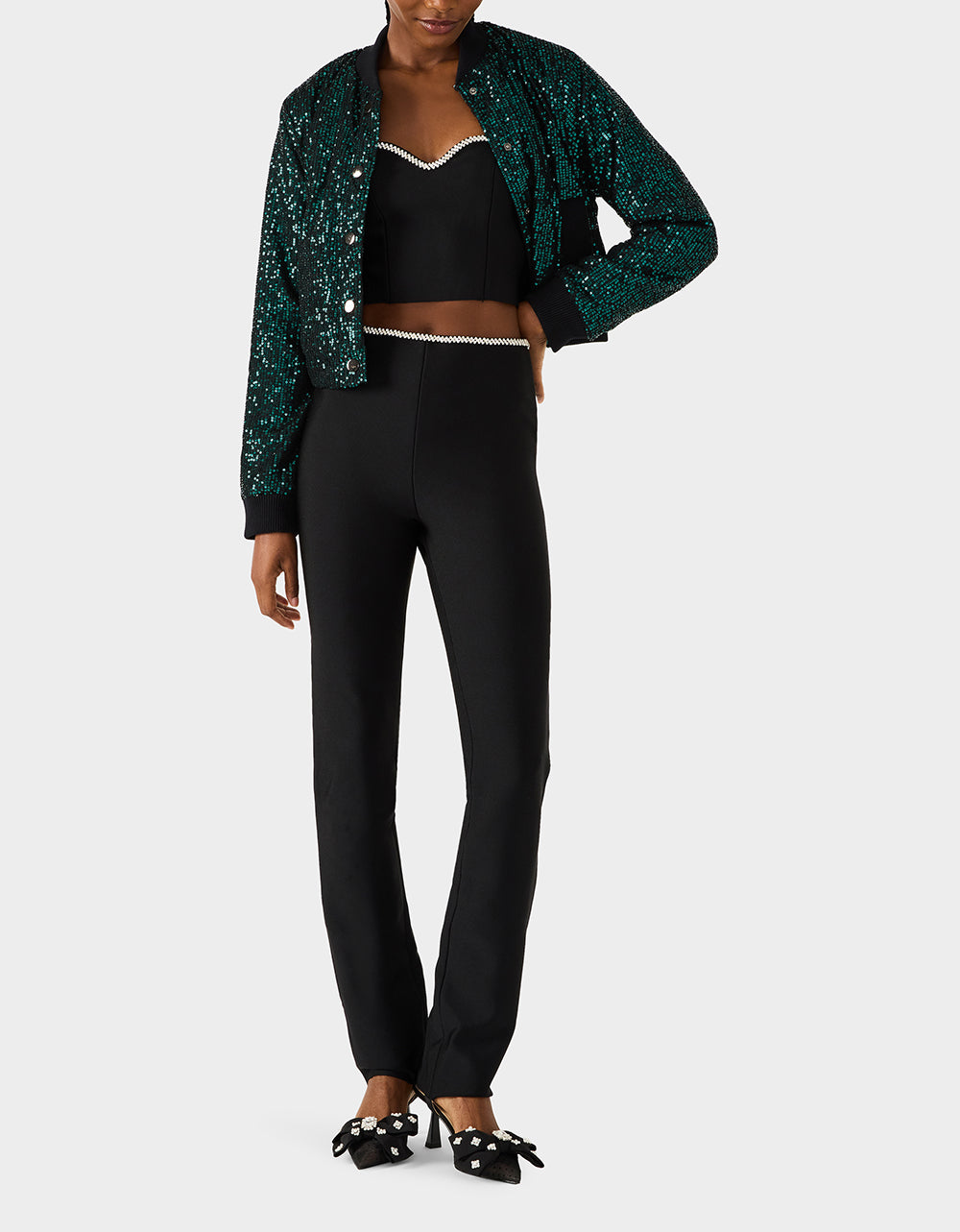 GLITTERATI BOMBER JACKET EMERALD GREEN Women's Green Sequin Bomber Jacket | Betsey Johnson Customer Favorite