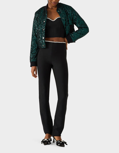 GLITTERATI BOMBER JACKET EMERALD GREEN Women's Green Sequin Bomber Jacket | Betsey Johnson Customer Favorite