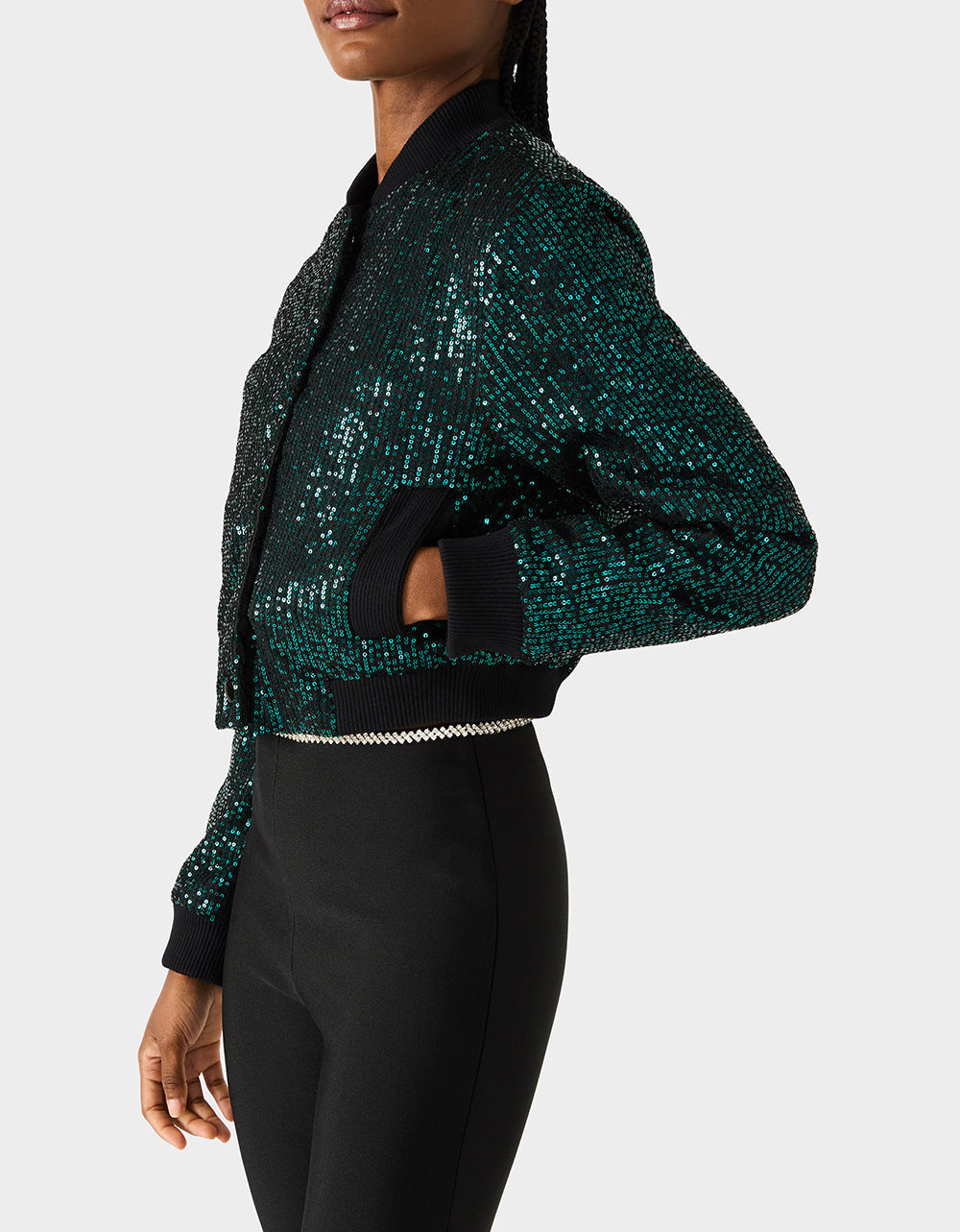 GLITTERATI BOMBER JACKET EMERALD GREEN Women's Green Sequin Bomber Jacket | Betsey Johnson Customer Favorite
