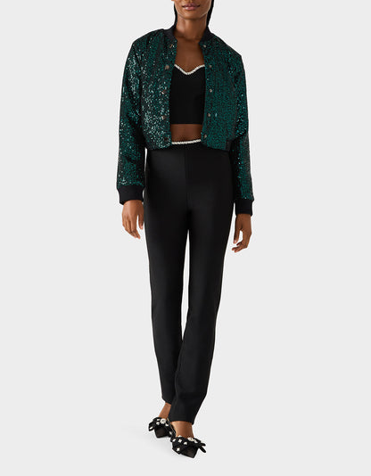 GLITTERATI BOMBER JACKET EMERALD GREEN Women's Green Sequin Bomber Jacket | Betsey Johnson Customer Favorite