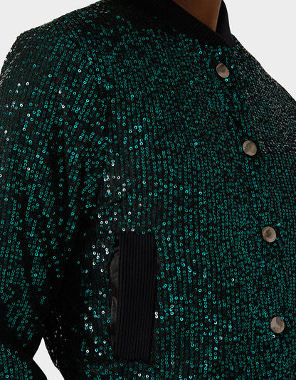 GLITTERATI BOMBER JACKET EMERALD GREEN Women's Green Sequin Bomber Jacket | Betsey Johnson Customer Favorite
