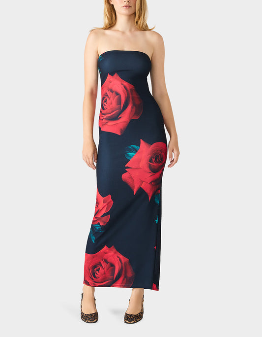 ROSE REVERIE DRESS RED Women's Floral print Maxi Strapless Dress | Betsey Johnson Popular