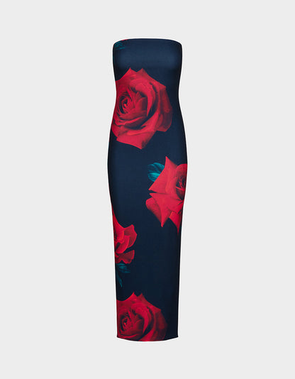 ROSE REVERIE DRESS RED Women's Floral print Maxi Strapless Dress | Betsey Johnson Popular