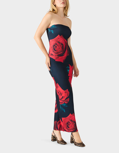 ROSE REVERIE DRESS RED Women's Floral print Maxi Strapless Dress | Betsey Johnson Popular