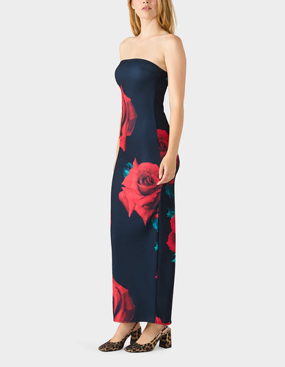 ROSE REVERIE DRESS RED Women's Floral print Maxi Strapless Dress | Betsey Johnson Popular