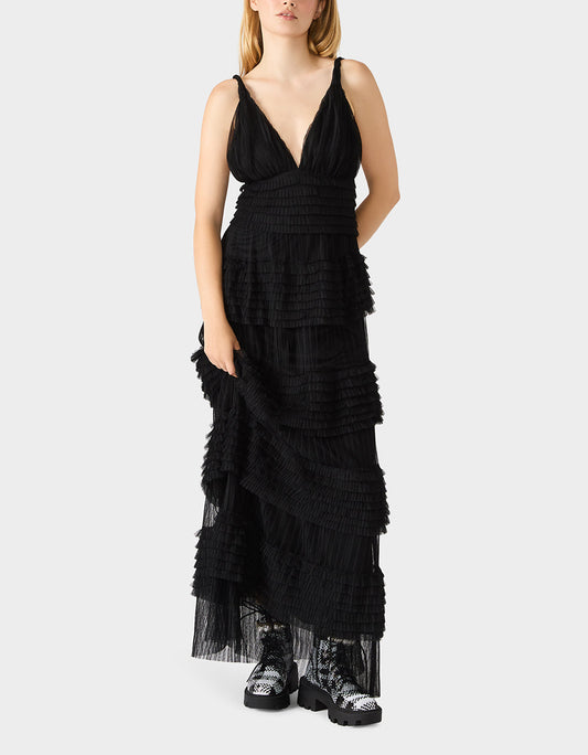 TIERED TULLE GOWN BLACK Women's Maxi Tulle Dress | Betsey Johnson Deals