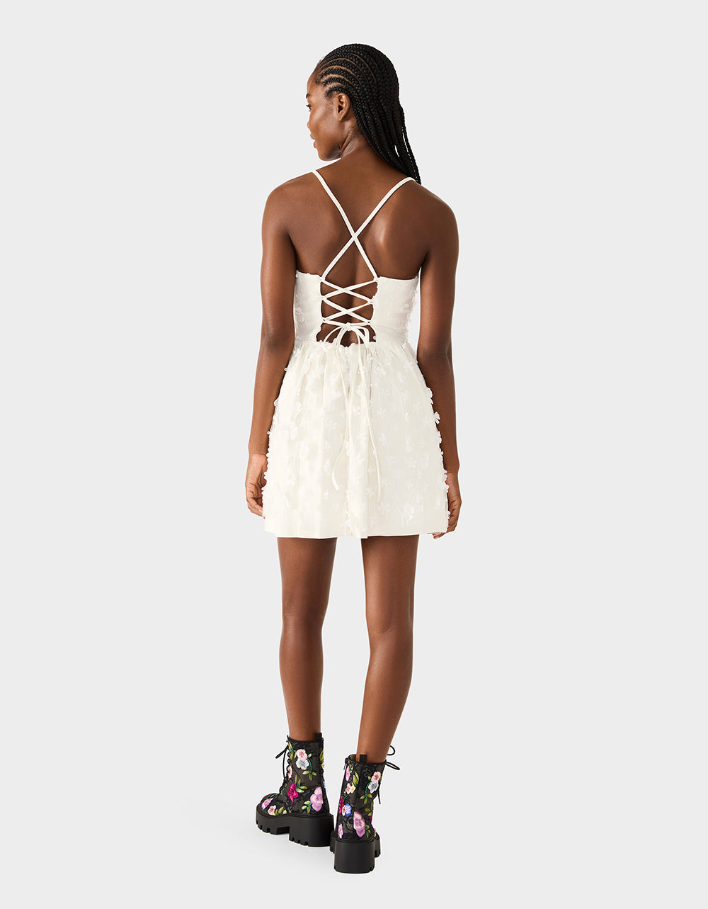 PLEATHER FLORAL MINI OFF WHITE Women's Ivory Floral Mini Dress | Betsey Johnson Value