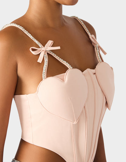 HEART BUSTIER BLUSH Women's Bustier Cropped Corset Bow Top | Betsey Johnson Sale