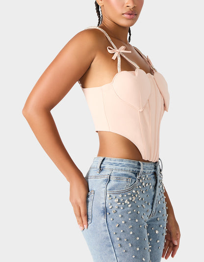 HEART BUSTIER BLUSH Women's Bustier Cropped Corset Bow Top | Betsey Johnson Sale