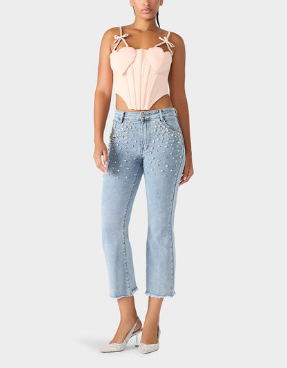 HEART BUSTIER BLUSH Women's Bustier Cropped Corset Bow Top | Betsey Johnson Sale