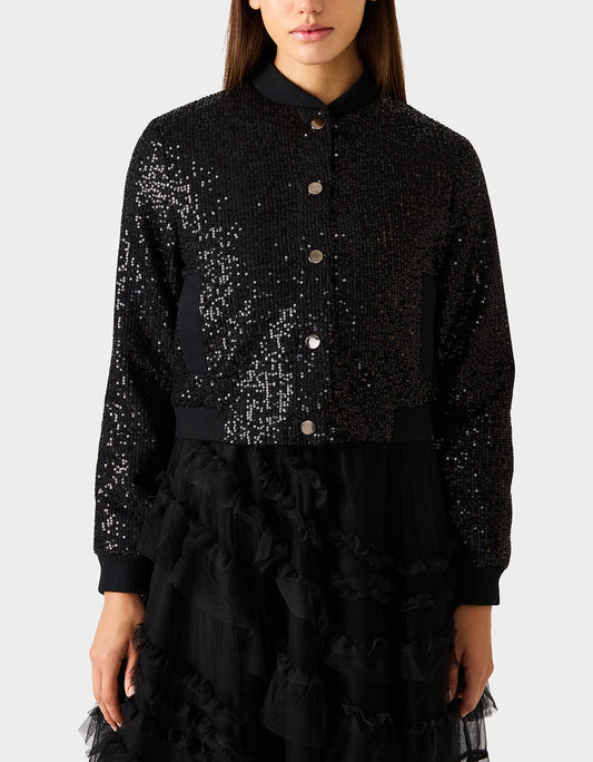 GLITTERATI BOMBER JACKET BLACK SEQUIN Women's Black Sequin Bomber Jacket | Betsey Johnson Best Price