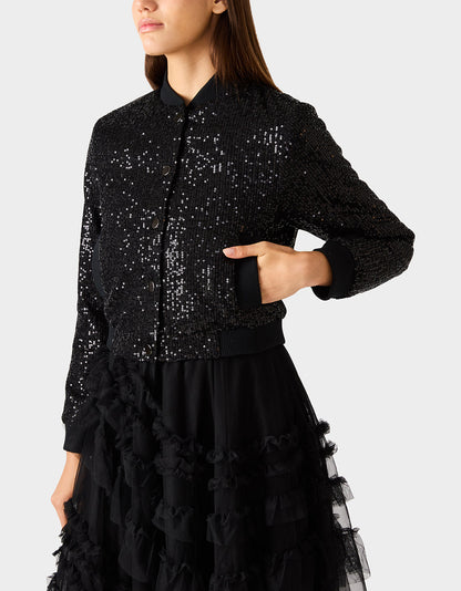 GLITTERATI BOMBER JACKET BLACK SEQUIN Women's Black Sequin Bomber Jacket | Betsey Johnson Best Price
