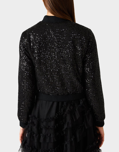 GLITTERATI BOMBER JACKET BLACK SEQUIN Women's Black Sequin Bomber Jacket | Betsey Johnson Best Price