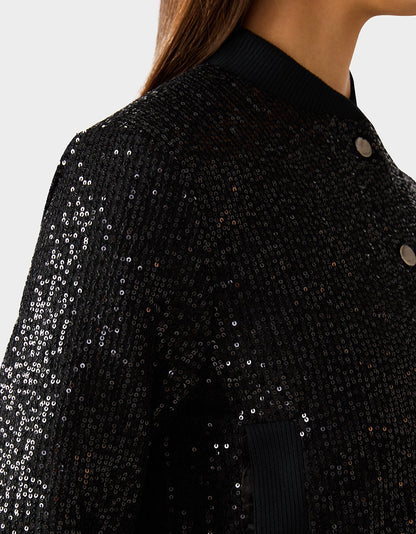 GLITTERATI BOMBER JACKET BLACK SEQUIN Women's Black Sequin Bomber Jacket | Betsey Johnson Best Price