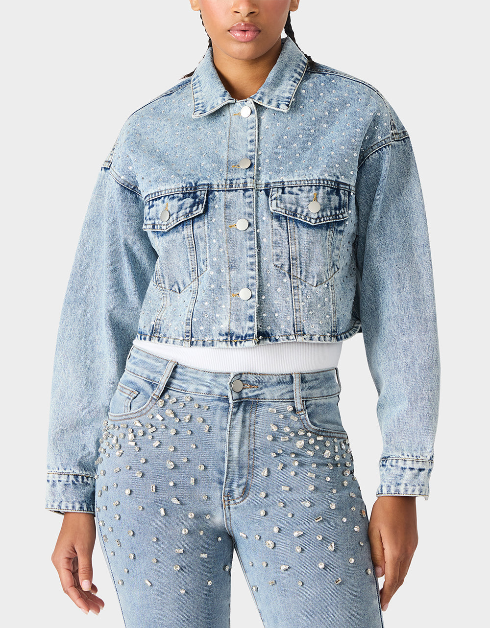SPARKLE DENIM JACKET Women's Long-Sleeved Denim Rhinestone Jacket | Betsey Johnson Everyday