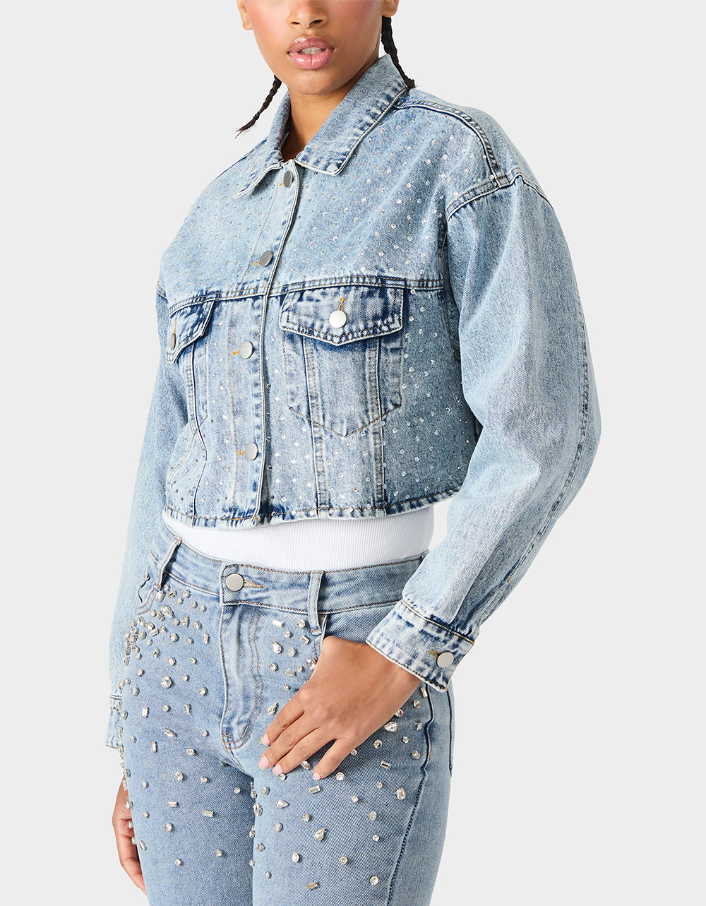 SPARKLE DENIM JACKET Women's Long-Sleeved Denim Rhinestone Jacket | Betsey Johnson Everyday