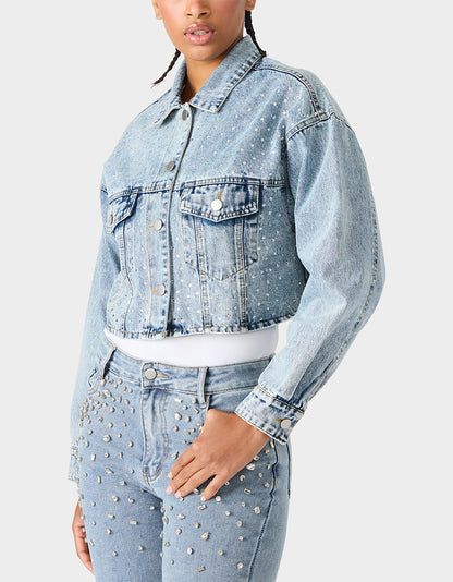 SPARKLE DENIM JACKET Women's Long-Sleeved Denim Rhinestone Jacket | Betsey Johnson Everyday