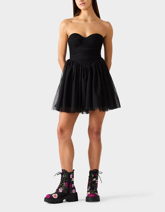 TULLE TWIRL DRESS BLACK Women's Black Strapless Tulle Mini Dress | Betsey Johnson Top Pick