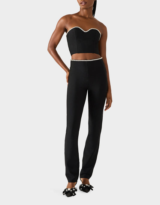 JEWELED SET BLACK Women's Black Crop Top and Pant Rhinestone Set | Betsey Johnson Quality