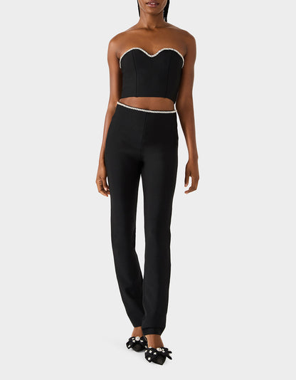 JEWELED SET BLACK Women's Black Crop Top and Pant Rhinestone Set | Betsey Johnson Quality